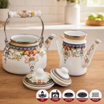Chaleira 2,5L Bule 1,2L Indiana Esmaltada Vintage Kit 2pçs