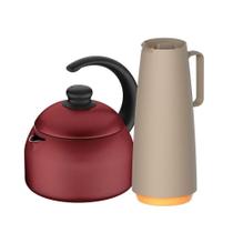 Chaleira Alumínio Paris 1,9l Antiaderente Vermelha Com Bule Garrafa Térmica 1l Bege Tramontina