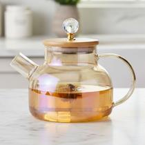 Chaleira Amber 1L Vidro Âmbar e Bambu: Sabor e Glamour na Sua Mesa