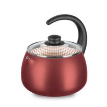 Chaleira Antiaderente Linha Flora com Tampa de Vidro 2L em Alumínio Vermelho Cereja MTA - 902
