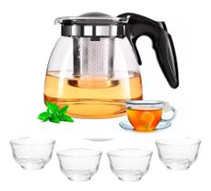 Chaleira Bule De Vidro 1 Litro Com Infusor Inox 4 Xicaras