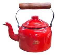 Chaleira Bule Esmaltado Vermelho Retrô Cabo Madeira 1.8L Ewel Chaleira Bule Esmaltado Vermelho Retrô Cabo Madeira 1.8L Ewel