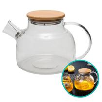 Chaleira Bule Jarra De Chá Vidro Borossilicato Bico Tampa Bambu Com Coador 1 L
