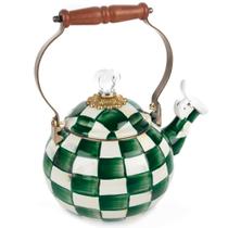 Chaleira de chá Whistling MACKENZIE-CHILDS esmaltada verde e branco