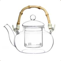 Chaleira De Vidro 600ml Com Infusor e Alça de Bambu Para Chá