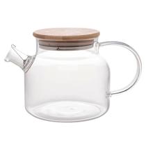 Chaleira de Vidro Borosilicato 1 Litro Base Plana Tampa de Bambu, Filtro inox Suporta até 150º Chaleira de Vidro Borosilicato 1 Litro Base Plana Tampa de Bambu, Filtro inox Suporta até 150º