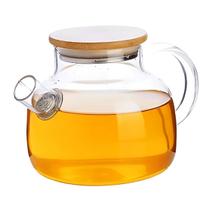 Chaleira De Vidro Borossilicato 1 Litro Com Tampa De Bambu Bule De Chá De Vidro Com Infusor Inox E Tampa Hermética De Bambu 1000ml Lehaví