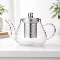 Chaleira De Vidro Borossilicato 600ml Infusor Inox Removível Bule Gourmet