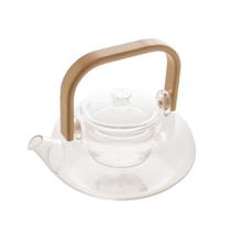 Chaleira de Vidro Borossilicato Resistente a Calor com Alça de Bambu 800ml