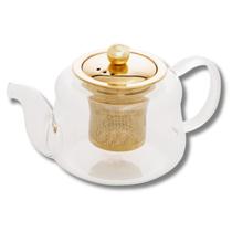 Chaleira de Vidro Borossilicato Resistente Com Difusor e Tampa De Inox Dourado - 600mL - Wolff