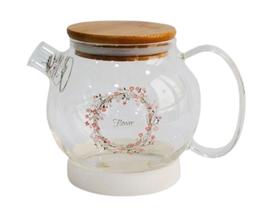 Chaleira de vidro borossilicato tampa hermetica bambu 550ml