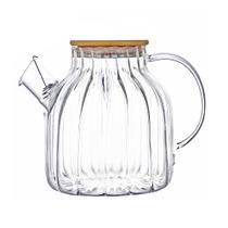 Chaleira de Vidro Canelado com Bico Coador e Tampa de Bambu 1,5l