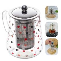 Chaleira De Vidro Com Filtro de Aço Inox para Chá Café de Coração Love 750ml Vai Ao Fogo Lyor
