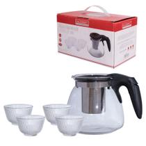 Chaleira de Vidro Com Infusor 1 Litro com 4 Xícaras Para Chá 100ml Hauskraft