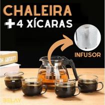 Chaleira de Vidro com Infusor 1L e 4 Xícaras Bule de Chá Café Cozinha