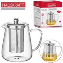 Chaleira de vidro com infusor e tampa de inox hauskraft 750ml na caixa