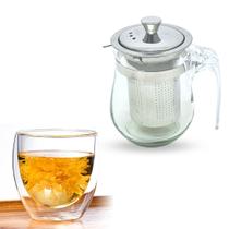 Chaleira De Vidro Com Infusor Pequena + Copo Duplo 250ml Para Chá