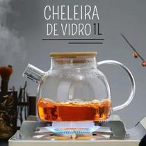 Chaleira De Vidro Com Tampa De Bambu Bule Infusor Resistente Ao Calor 1 Litro