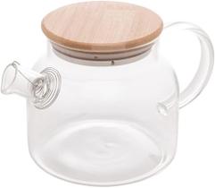 Chaleira de Vidro Resistente a Calor com Tampa em Bambu - Suporta até 150