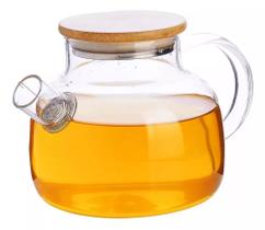 Chaleira De Vidro Tampa De Bambu 1l Resistente A Calor Bule Vidro Borossilicato Chaleira De Vidro Tampa De Bambu 1l Resistente A Calor Bule Vidro Borossilicato