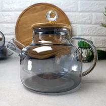Chaleira de Vidro Tampa de Bambu Fumê com Infusor 1L Bule de cha de vidro borossilicato com infusor Jarra de vidro Chaleira com Infusor Cozinha