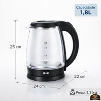 Chaleira Elétrica De Vidro 1.8 Litros 1500w Com Medidor L 220v