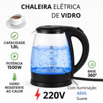 Chaleira Elétrica De Vidro 1500w 220v Iluminação Luz Azul Suave 1,8L Chás Chimarrão Arroz Cozinha