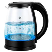 Chaleira Elétrica de Vidro 1,8L com LED Azul e Base Inox Durável