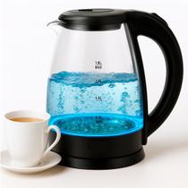 Chaleira Elétrica de Vidro 1,8L com Tampa Pull-Up e LED Azul Moderno - Eletro lika