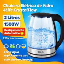 Chaleira Elétrica de Vidro 4Life CrystalFlow 2L 1500W 220V com Desligamento Automático Preta/Transparente Chaleira Elétrica de Vidro 4Life CrystalFlow 2L 1500W 220V com Desligamento Automático Preta/Transparente