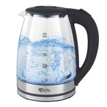 Chaleira Elétrica de Vidro 4life CrystalFlow Electric Glass Kettle FLG2110 / 2 Litros / 1500W / 110V ~ 50/60Hz - Preto/Transparente