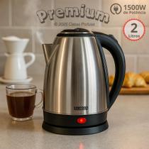 Chaleira Elétrica Inox 2 Litros 127V 1000W ou 220V 1500W Prática Rápida Segura Água Quente Café Chá