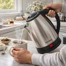 Chaleira Elétrica Inox 2L 1000W 127v 110v Cinza Jarra 2 Litros Prateado Aço Inox Aquecimento Rápido Ferve Agua Café Chá