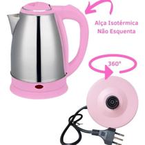 Chaleira Elétrica Rosa Portátil Inox 1,8L 110V Café Chá