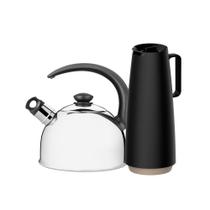 Chaleira em Aço Inox Com Apito 2,1l e Bule Garrafa Térmica 1l Preto Tramontina Chaleira em Aço Inox Com Apito 2,1l e Bule Garrafa Térmica 1l Preto Tramontina