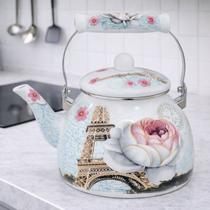 Chaleira Esmaltada 2.5 Litros Charm Sem Apito Fogão Indução Grande Decorativa Bule Porquinho Bico Pescoço de Ganso Inox