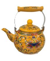Chaleira Esmaltada Bule Decorada Artesanal Luxo Amarelo 2lts Chaleira Esmaltada Bule Decorada Artesanal Luxo Amarelo 2lts