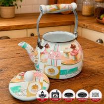 Chaleira Esmaltada Cake Ferro Vintage 2,5L Todos Fogões Branca Charm