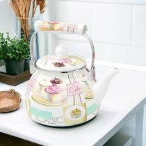 Chaleira Esmaltada Vintage 2,5L Indução Fogão Gás Elétrico Cabo Porcelana Retrô Charm Cake Chaleira Esmaltada Vintage 2,5L Indução Fogão Gás Elétrico Cabo Porcelana Retrô Charm Cake