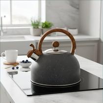 Chaleira Inox 2L com Apito e Fundo de Indução Mimo Style Grafito Alça Antitérmica, Café, Chá e Cozinha Moderna