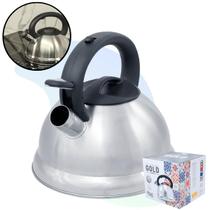Chaleira Retrô Gold Aço Inox 3L Com Apito Indução Bule Decorativo Vai ao Fogo Chá Água Chimarrão Fogão Elétrico Gás Cozinha Fundo Duplo