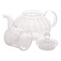 Chaleira Vidro Borossilicato 800ml Resistente Calor + Xicara De Chá - Branco
