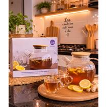 Chaleira Vidro Borossilicato Tampa Bambu 1l Chá Café Premium