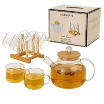 Chaleira vidro Herbal 1l com 6 xicaras e Suporte - Haüskraft
