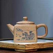 Chaleiras elétricas autêntico bule de chá yixing esculpido à mão bule de barro roxo minério cru beleza chaleira cerimônia do chá chinês