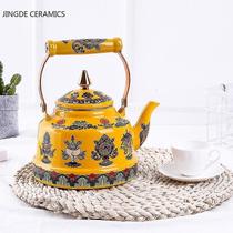 Chaleiras elétricas vintage quadra étnica oito tesouros budistas esmalte chaleira chaleira café leite bule chaleira a gás
