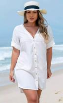 Chamise feminino para saida de praia Chamise de Praia Feminino Saída de Praia Camisão com Botão Lira Branco
