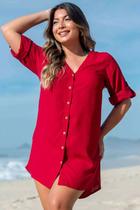 Chamise feminino para saida de praia Chamise de Praia Feminino Saída de Praia Camisão com Botão Lira Vermelha