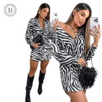 Chamise Vestido Longo Feminino Estampado Zebra Tendencia - Blanco Store