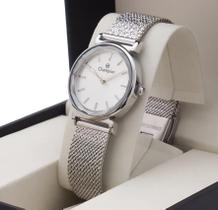 Champion feminino prata com pulseira mesh e vidro lapidado cf24662q